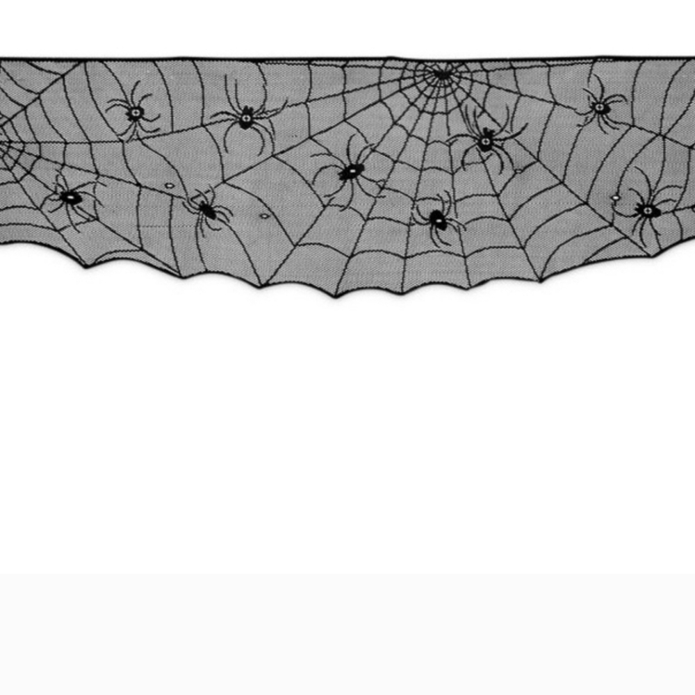 Black lace light up spider web mantel scarf 96" - Picture 3 of 11
